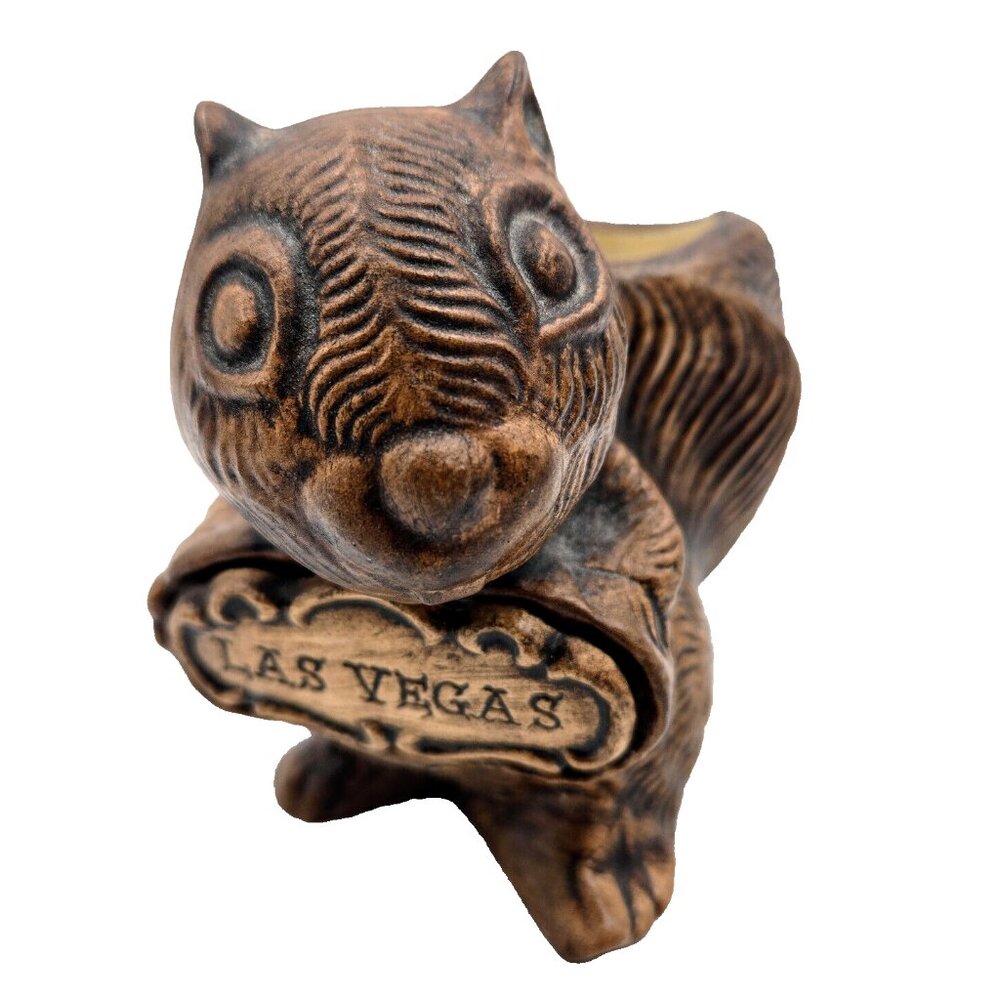 Vintage Las Vegas Squirrel Planter Treasure Craft Brown Souvenir Read